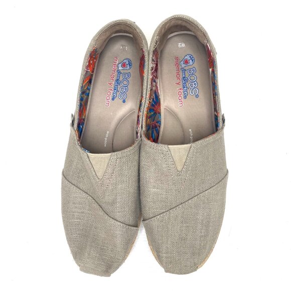 Bobs Skechers Memory Foam Shoes Womens 9 Gray Taupe High Jinx Espadrilles Slip - Picture 9 of 12